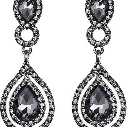 BriLove Women's Wedding Bridal Crystal Teardrop Infinity Chandelier Dangle Earrings