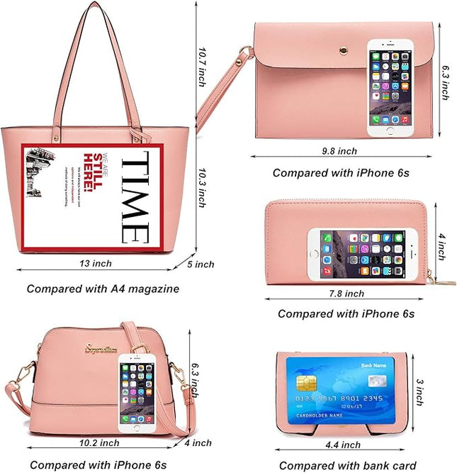 Soperwillton Handbag for Women Wallet Tote Bag Shoulder Bags Top Handle Satchel 5pcs Purse Set