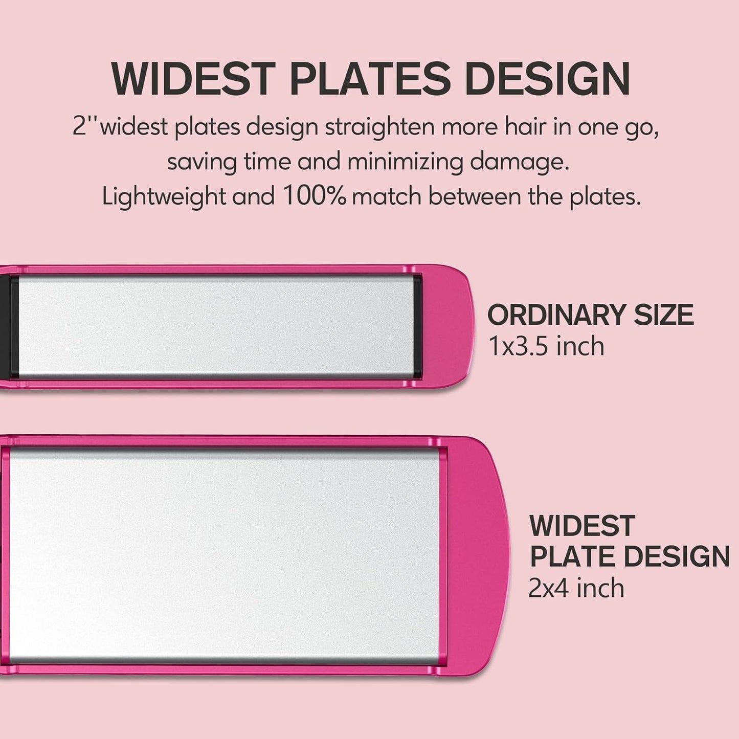 Terviiix Flat Iron Hair Straightener, 2 Inch Widest Ceramic Flat Iron for Hair, Professional Straightening Irons with Adjustable Temp, Fast Styling for Silky Smooth Hair, Dual Voltage, Auto Off, Pink