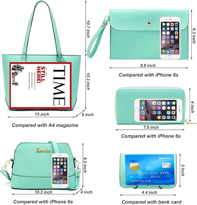 Soperwillton Handbag for Women Wallet Tote Bag Shoulder Bags Top Handle Satchel 5pcs Purse Set