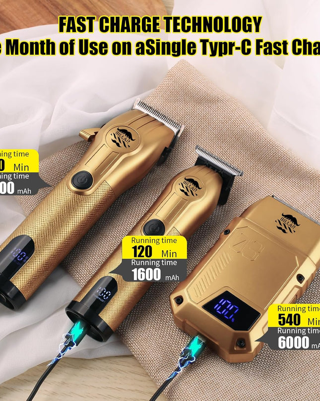 BILLAR® Professional Barber Clippers and Trimmer Set - Foil Shaver Professional Hair Clippers for Men, Mens Cordless Hair Clipper for Barbers Haircut Kit（Golden）