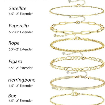 DEARMAY Gold Bracelets for Women Waterproof, 14K Real Gold Jewelry Sets Trendy Thin Dainty Stackable Cuban Link Paperclip Chain Bracelet Pack Fashion Accessories Gifts for Womens