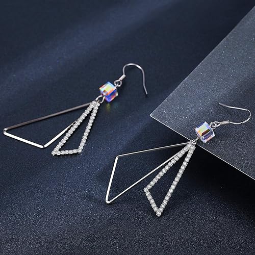 Platinum-Plated Color Change Multi-Teardrop Earrings Made with Aurora Borealis Swarovski Crystals