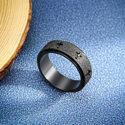 Anxiety Spinner Ring for Men - Stainless Steel Fidget Spinner Ring, Band Cross Thumb Roating Rings for Stress Relief 8mm Anxiety Relieve Fidget Toys for Adults Ring Size 6-11