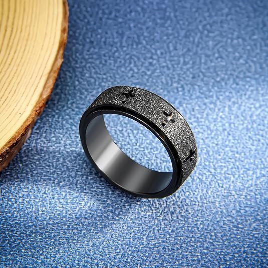 Anxiety Spinner Ring for Men - Stainless Steel Fidget Spinner Ring, Band Cross Thumb Roating Rings for Stress Relief 8mm Anxiety Relieve Fidget Toys for Adults Ring Size 6-11