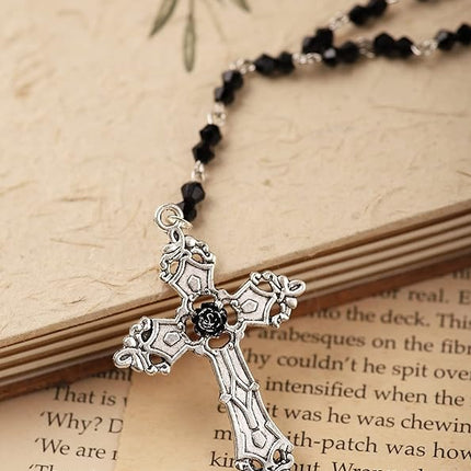 Sacina Gothic Bead Cross Necklace, Cross Choker, Jewelry Gift for Women