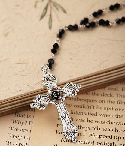 Sacina Gothic Bead Cross Necklace, Cross Choker, Jewelry Gift for Women