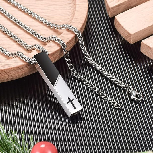 XIUDA Cremation Urn Necklace for Ashes Urn Jewelry Cross Cube Ash Necklace Memorial Pendant Keepsake Jewelry for Men