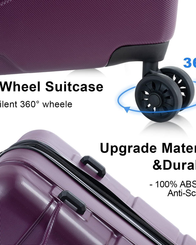 Merax Suitcase Hardshell Carry On Luggage Set for Women with TSA Lock, Deep Purple(Wavy Line), 20/24/28 Inch