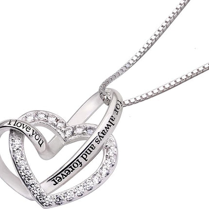 Jewelry Sterling Silver "I love you for always and forever" Love Heart Cubic Zirconia Necklace