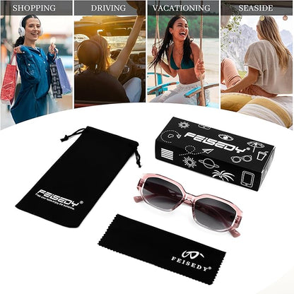 FEISEDY Sunglasses for Women Men, Retro Trendy Shiny Style, Small Narrow Rectangle Shades, UV400 B0247