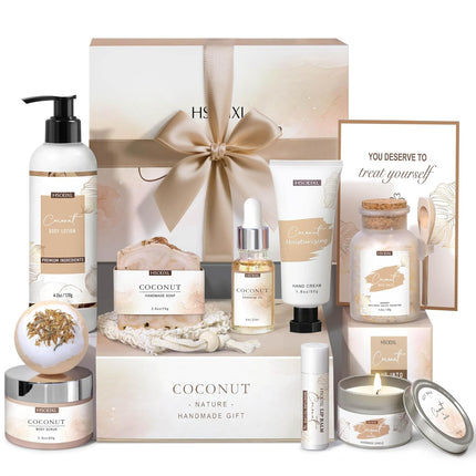 12 PCS Coconut Spa Gifts Set for Women Gift Basket for Women Spa Bath Gift