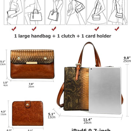 KingTo Women's Crocodile Pattern Satchel Handbags Stylish Tote Handbags crocodile purses for women 3 Pcs Set