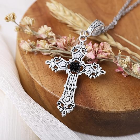 Sacina Gothic Cross Necklace, Cross Choker, Cross Necklace for Women, Goth Necklaces