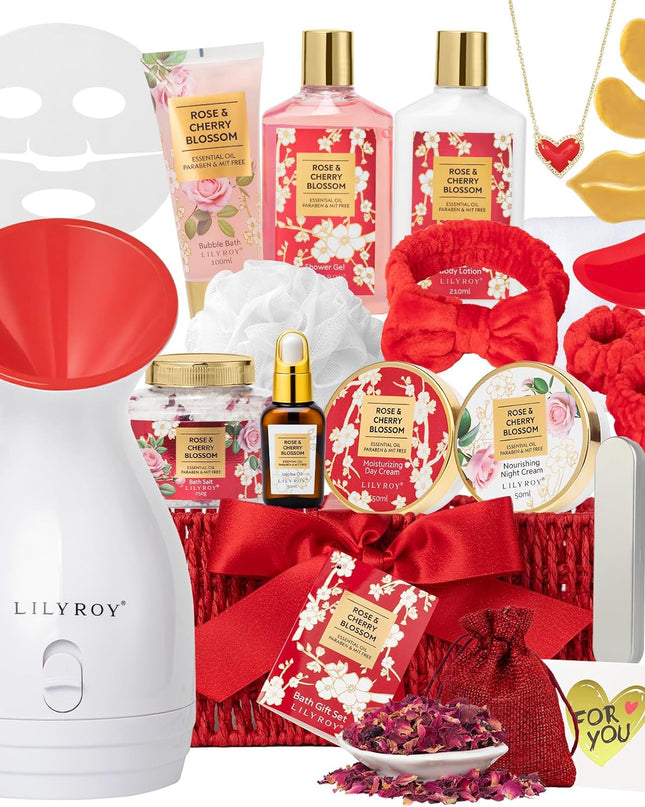 27Pcs Rose Spa Skin Care Gifts Set, Bath Set, Spa Gift Baskets for Women