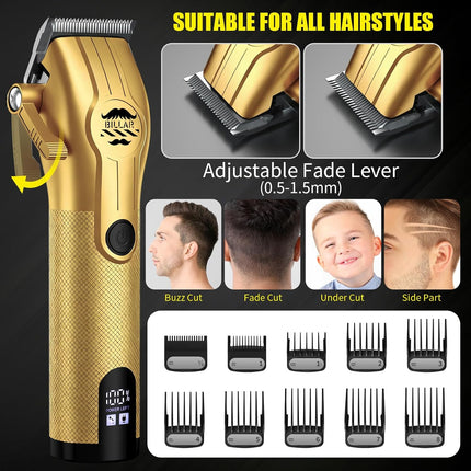 BILLAR® Professional Barber Clippers and Trimmer Set - Foil Shaver Professional Hair Clippers for Men, Mens Cordless Hair Clipper for Barbers Haircut Kit（Golden）