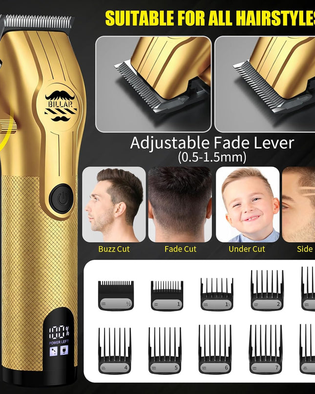 BILLAR® Professional Barber Clippers and Trimmer Set - Foil Shaver Professional Hair Clippers for Men, Mens Cordless Hair Clipper for Barbers Haircut Kit（Golden）
