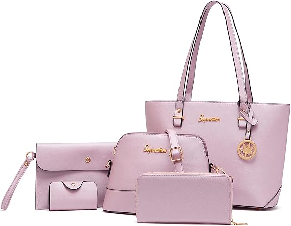 Soperwillton Handbag for Women Wallet Tote Bag Shoulder Bags Top Handle Satchel 5pcs Purse Set