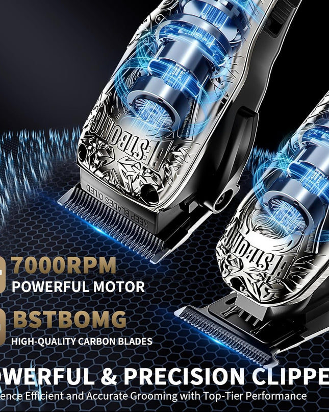 BESTBOMG Professional Cordless Mens Hair Clippers & Beard Trimmer Kits & Sets,Metal Hair Clippers Cutting Grooming Kit with Long Battery Life for Family Barber Use (Gray)