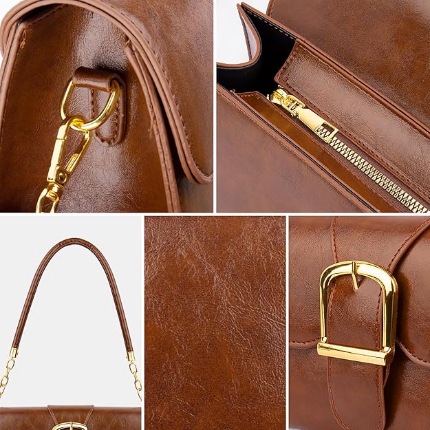 Shoulder Bag for Women, Cute PU Leather Small Purse Handbags, Retro Classic Tote Purses for Women with Removable Strap