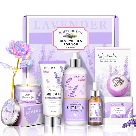 Lavender Spa Bath and Body Gift Set - Relaxing Self Care Baskets for Women - Birthday Gifts for Her, Sister, Mom, Wife
