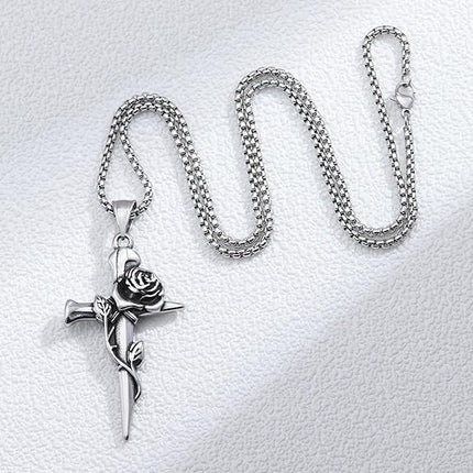 Cross Necklace for Men Silver Cross Chain for Men Gothic Cross Pendant Mens Cross Necklaces Stainless Steel Cross Necklace for Women Goth Necklace Christian Jewelry