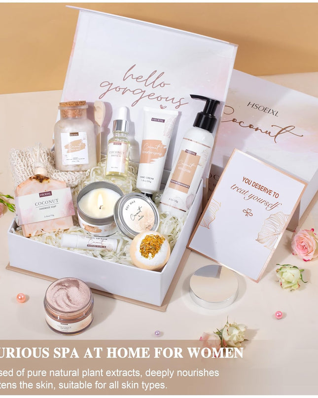 12 PCS Coconut Spa Gifts Set for Women Gift Basket for Women Spa Bath Gift
