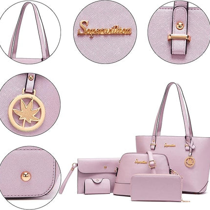 Soperwillton Handbag for Women Wallet Tote Bag Shoulder Bags Top Handle Satchel 5pcs Purse Set