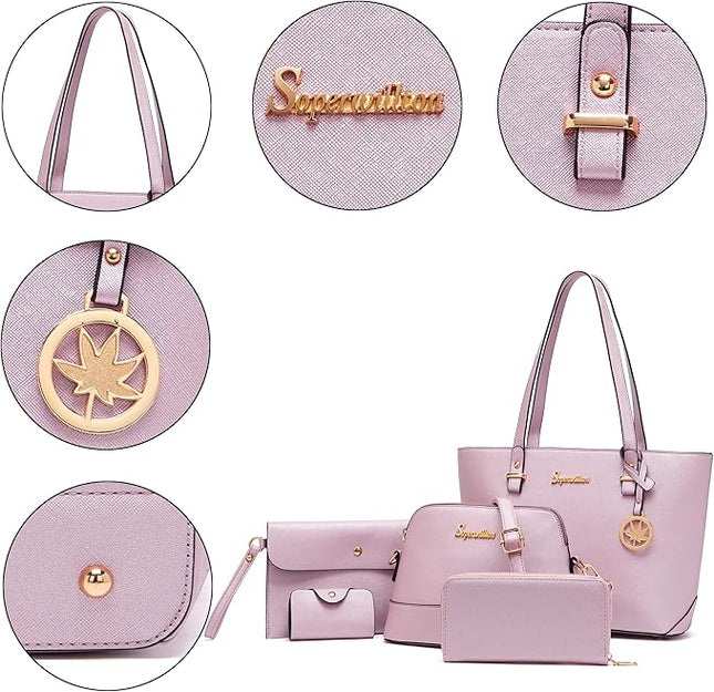 Soperwillton Handbag for Women Wallet Tote Bag Shoulder Bags Top Handle Satchel 5pcs Purse Set