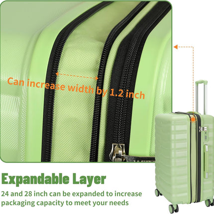 Lightweight Luggage with Spinner Wheels & YKK Zipper, 3-Piece Suitcase ABS+PC Hardside Luggage Set with TSA Lock, Light Avocado Green (20+24+28 inch)