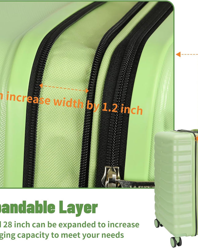Lightweight Luggage with Spinner Wheels & YKK Zipper, 3-Piece Suitcase ABS+PC Hardside Luggage Set with TSA Lock, Light Avocado Green (20+24+28 inch)