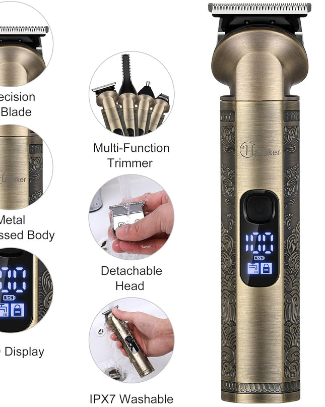 Hatteker Professional Hair Clippers for Men Beard Trimmer Clippers and Trimmer Set Waterproof T-Blade Trimmer Cordless Grooming Kit Nose Body Hair Trimmer Barber Clippers Hair Cutting Kit