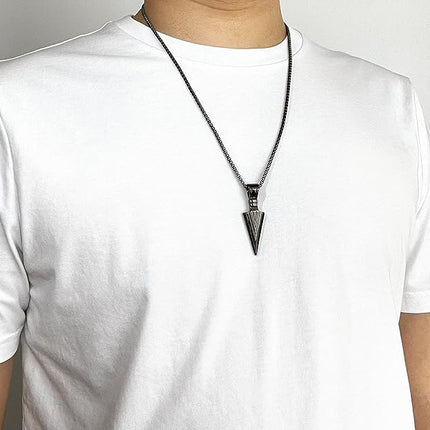 MOO&LEE Men's Stainless Steel Spear Point Arrowhead Pendant Necklace with 24 Inches Chain