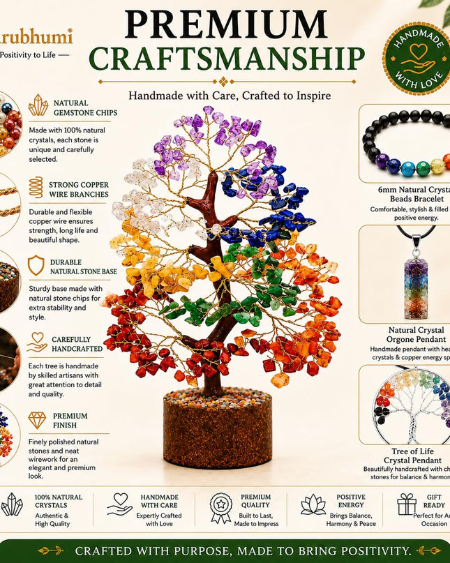 Chakra Healing Crystal Tree Kit with 7 Chakra Bracelet and 2 Pendant Necklace Handmade Bonsai Gemstones Trees for Home Decor, Positive Energy, Money, Good Luck Birthday Gifts for Women, Mom