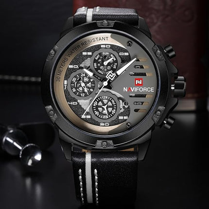 NAVIFORCE Sport Military Watches for Men Waterproof Watch Analog Quartz Leather Band Date Calendar Clock Wristwatch