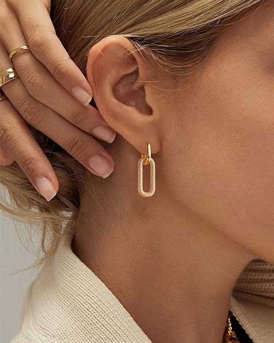 Gold Earrings for Women Trendy, Simple Dainty 14K Gold Plated Paperclip Square Chain Link Dangle Hoops Earrings Pin Stud Huggie Earrings Lightweight Hypoallergenic Minimalist Aesthetic Gold Jewelry for Women Teen Girls Christmas Gifts