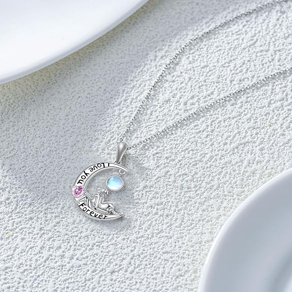 Moon and Star/Cat Moon/Crescent Moon Necklace for Women 925 Sterling Silver Crescent Moon Jewelry Gifts