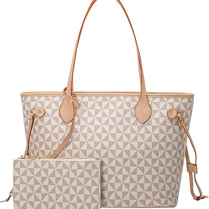 Handbags for Women Designer Fashion Purses Top Handle Satchel Shoulder Bags 2pcs with Small Wallet (White)