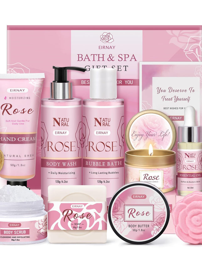 Gifts for Women, 12 PCS Birthday Gifts for Women Rose Relaxing Spa Basket Self Care Package for Her Mom Sister Wife Friend Unique Mothers Day Valentine Gift Ideal