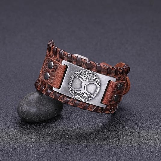 HAQUIL Viking Wiccan Egytian Black Brown Wide Leather Wristband Bracelet Ancient Medieval Jewelry Gift for Men