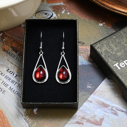 Ruby Gemstone Drop Dangle Earrings Red Teardrop Earrings with Silver Hook Crystal Earrings Birthstone Earrings for Women Trendy