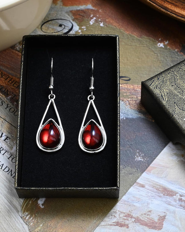 Ruby Gemstone Drop Dangle Earrings Red Teardrop Earrings with Silver Hook Crystal Earrings Birthstone Earrings for Women Trendy