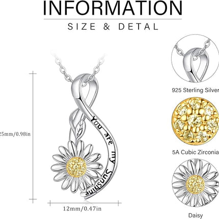 Dreamboat Women's Daisy Jewelry Set 925 Sterling Silver 'You Are My Sunshine' Daisy Pendant Necklace & Stud Earrings Wedding & Birthday Gifts