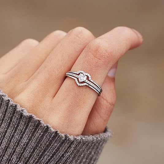 STORYJEWELLERY 925 Sterling Silver Rings for Women, Promise Rings for Her, Heart Purity Ring, Stacking Silver Pinky Ring for Women, Gifts for Her