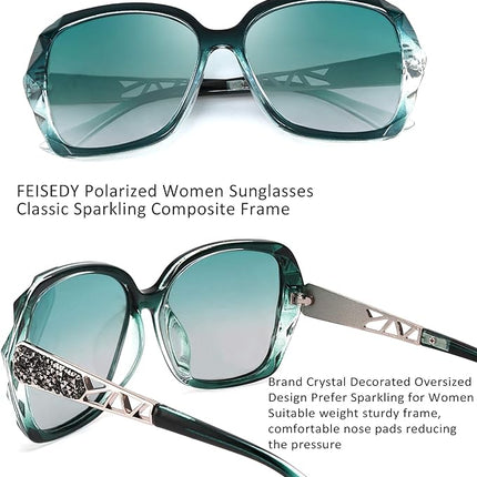 FEISEDY Polarized Women Square Sunglasses Sparkling Composite Shiny Frame B2289