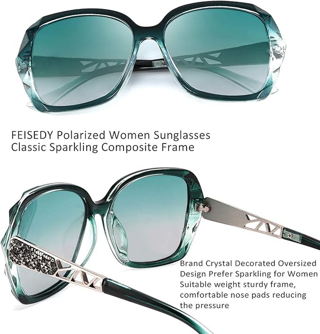 FEISEDY Polarized Women Square Sunglasses Sparkling Composite Shiny Frame B2289
