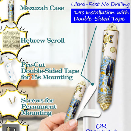 Enamel Mezuzah with Scroll for Door, Easy 2-Way Install, 4”