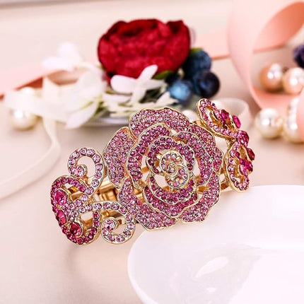 EVER FAITH Women's Austrian Crystal Bridal Rose Flower Insect Butterfly Bangle Bracelet for Prom
