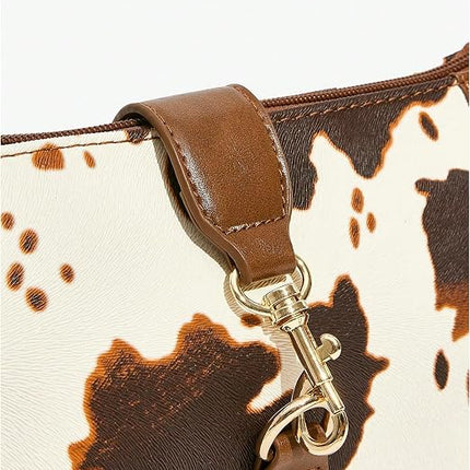 Y2k Western Cowgirl Shoulder Bag Rivet Animal Print Bag Zipper Faux Pu Leather Clutch Purse Vintage Handbag
