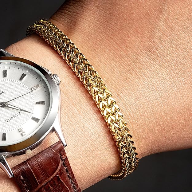 Men's Bracelet Stainless Steel 6mm Cuban Franco Chain Jewelry Wristband Bracelet Gift for Men Dad Husband Boyfriend Brothers Gold Silver Black Extra Link